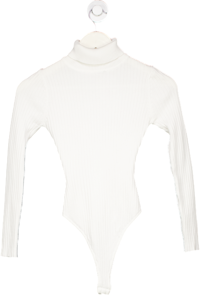 Fashion Nova White Ribbed Turtleneck Bodysuit UK XS