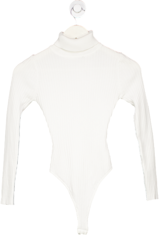 Fashion Nova White Ribbed Turtleneck Bodysuit UK XS