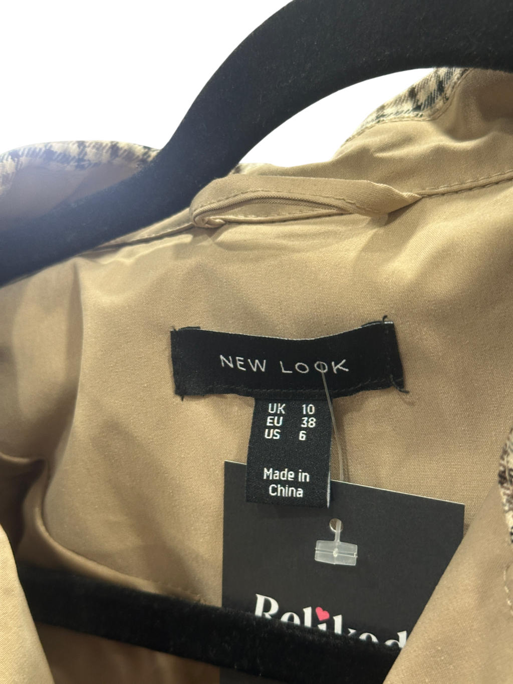 New Look Beige Check Trimmed Trench Coat UK 10