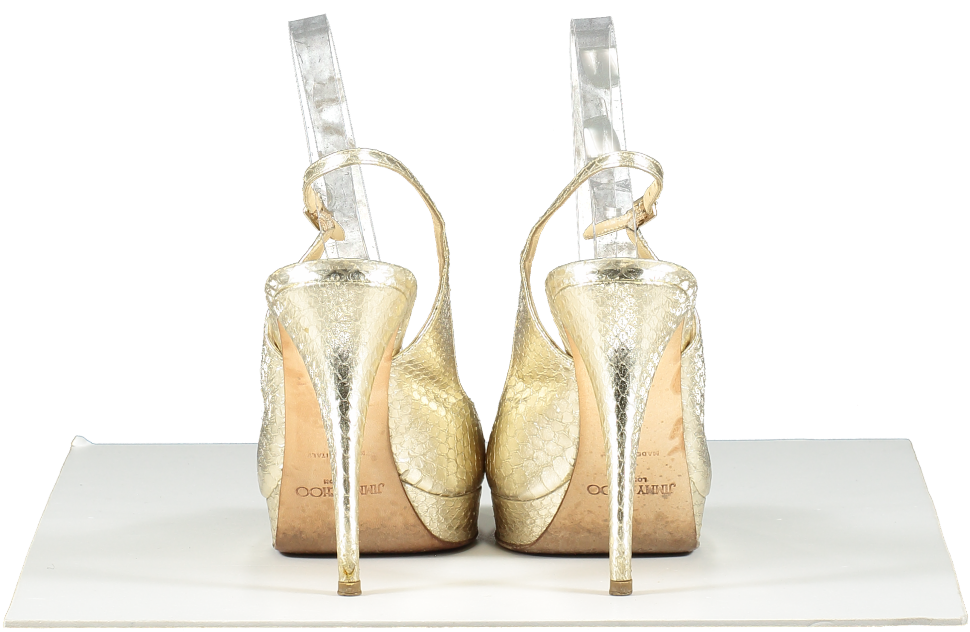 Jimmy Choo Metallic Gold Python Embossed Leather Slingback Sandals UK 8 EU 41 👠