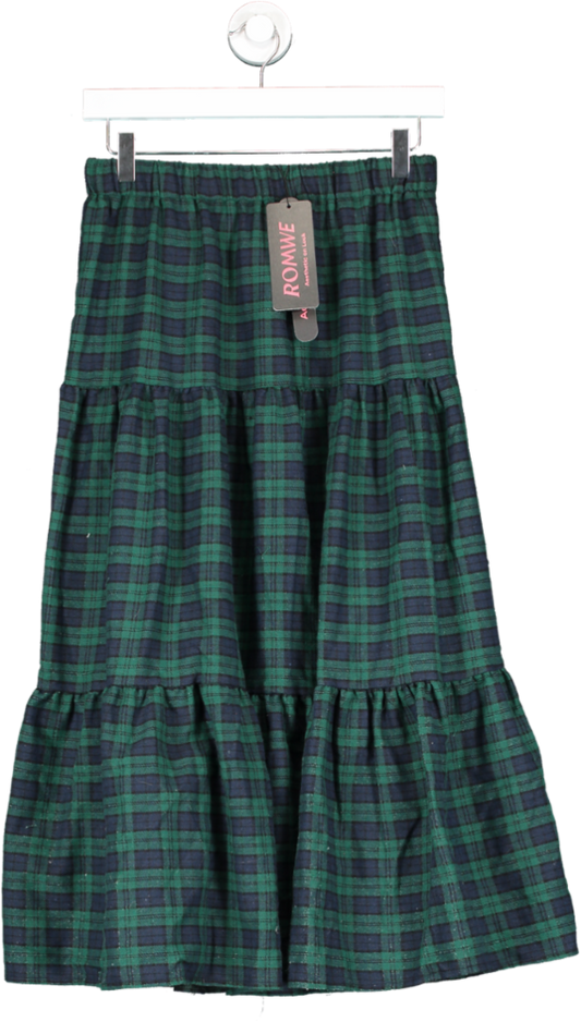 Romwe Green Tartan Midi Skirt UK M