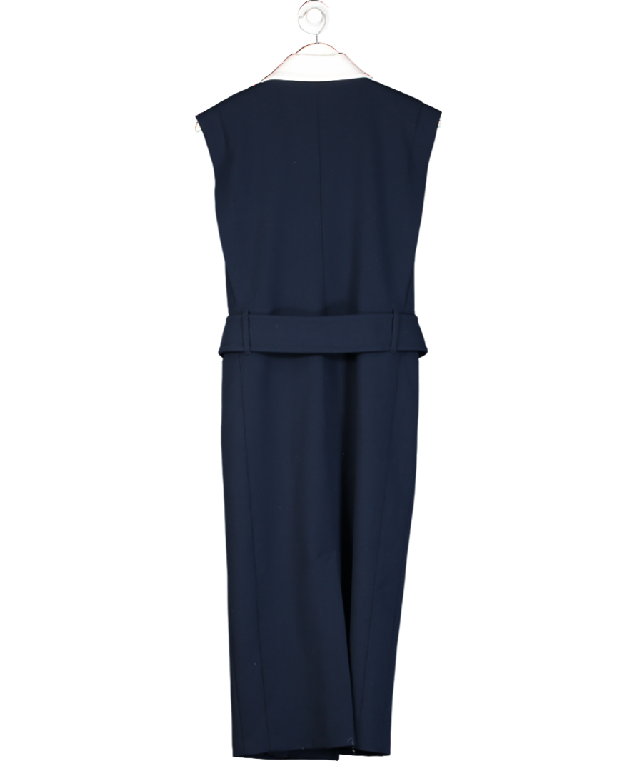 Karen Millen Blue Compact Stretch Tailored Contrast Collar Pencil Midi Dress UK 6