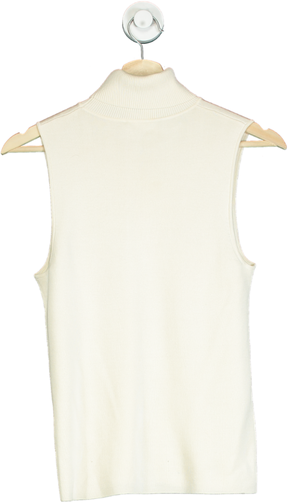 LilySilk White Knitted Turtleneck Sleeveless Top UK S