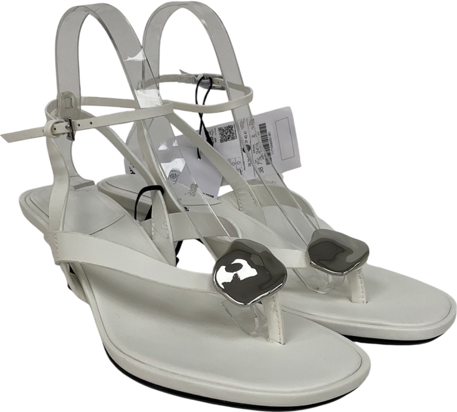 Bershka White Kitten Heel Sandals With Metallic Detail UK 5 EU 38 👠