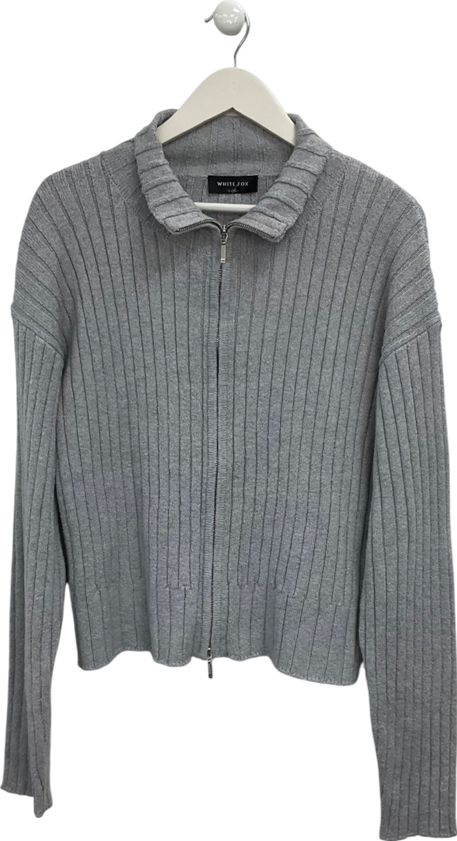 White Fox Grey Ribbed Zip Through Jacket UK L/XL