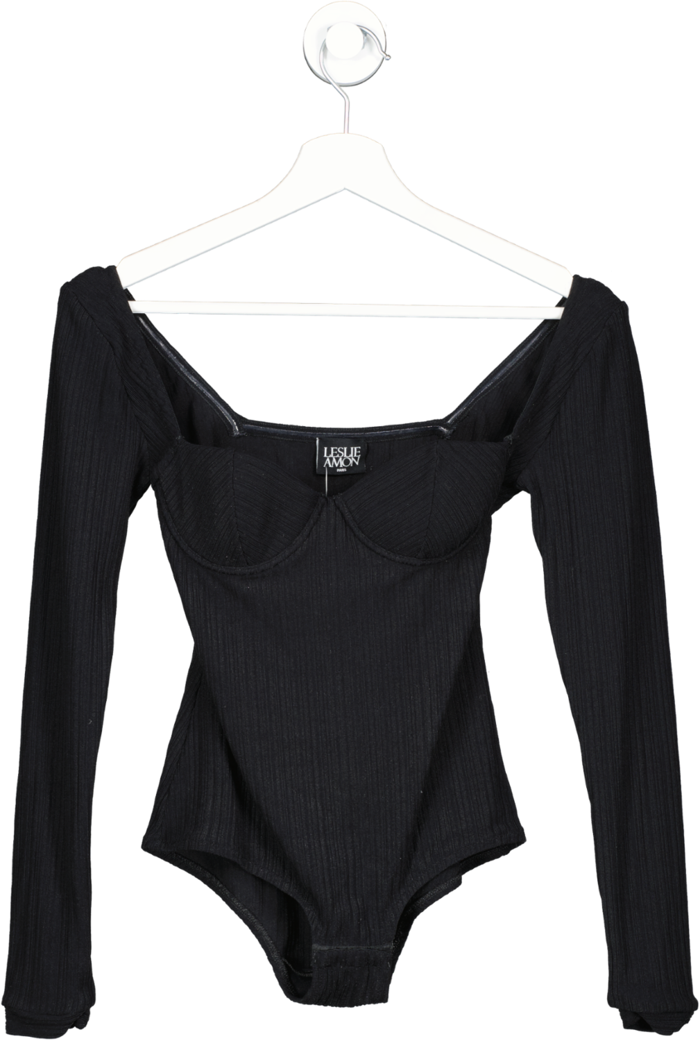 Leslie Black Ribbed Long Sleeve Bodysuit UK XS