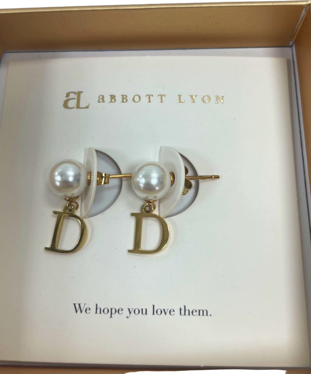Abbott Lyon White/Gold Pearl 'D' Initial Earrings