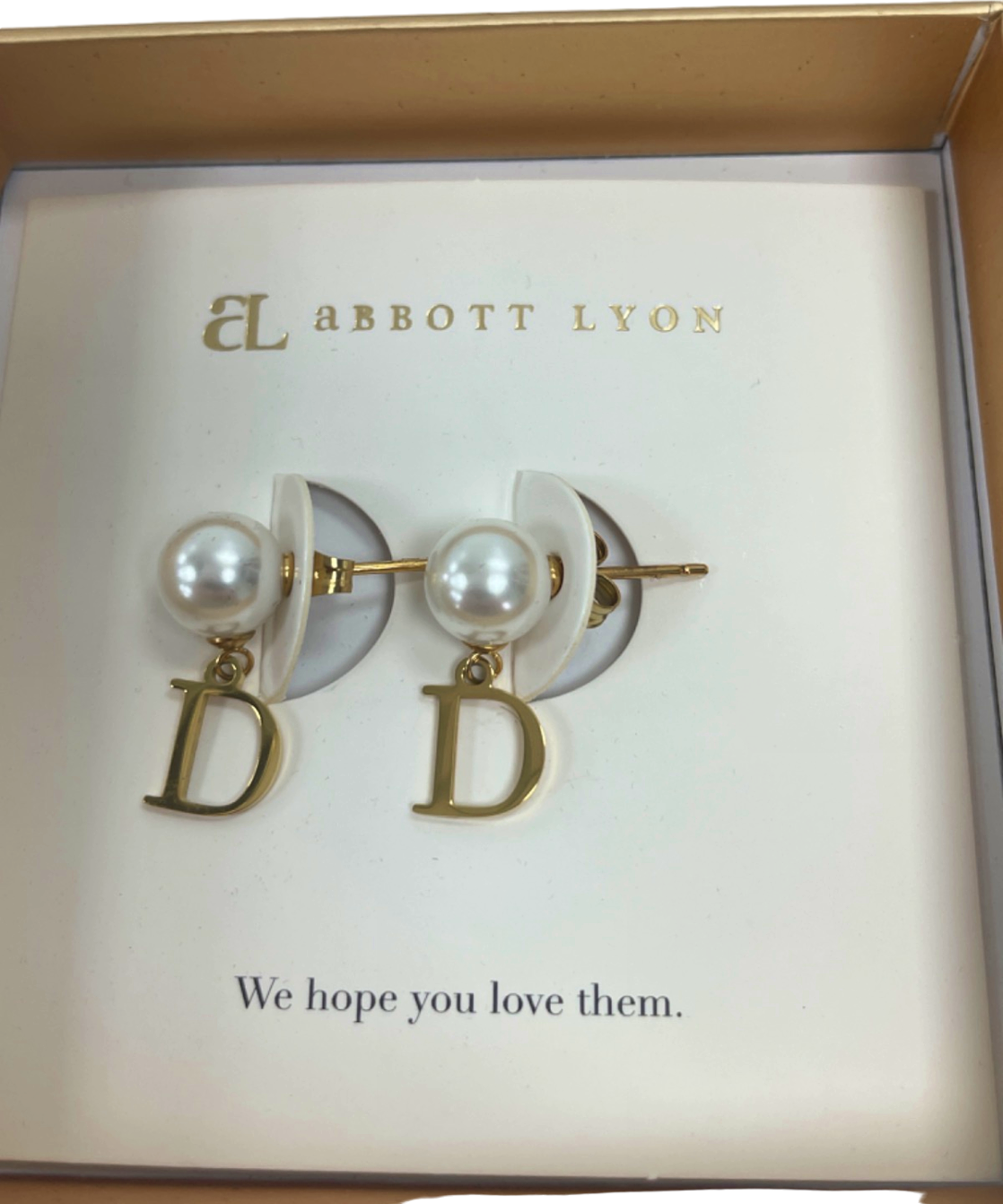 Abbott Lyon White/Gold Pearl 'D' Initial Earrings