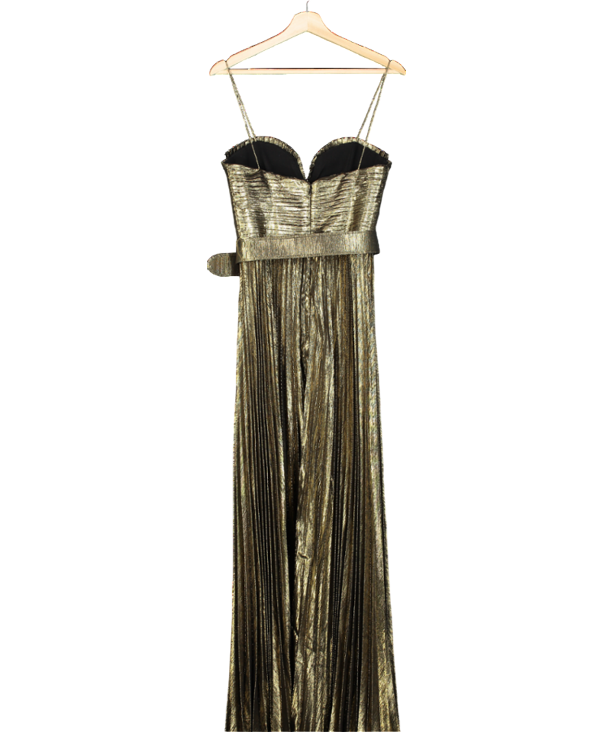 Rebecca Vallance Metallic Josie Gold Pleated Gown Maxi Dress UK 8