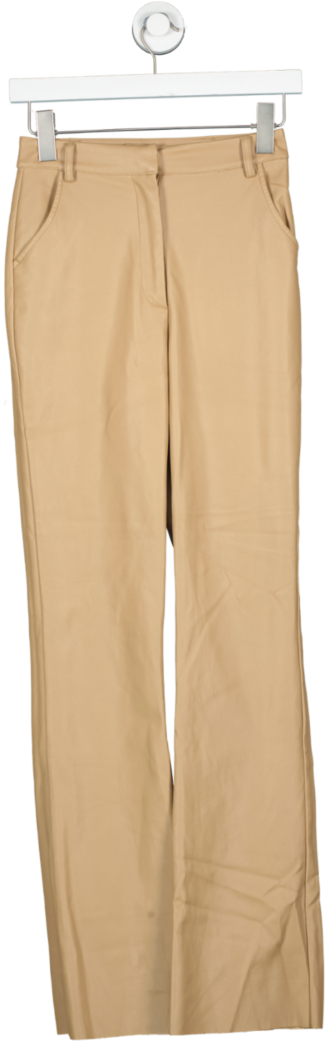 Meshki Beige Tyra Straight Leg Faux Leather Pants In Tan UK XS