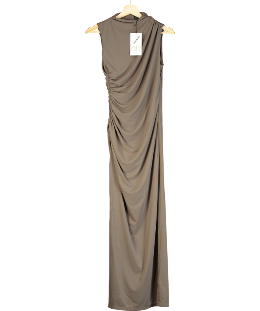 ZARA Brown Draped Midi Dress UK S