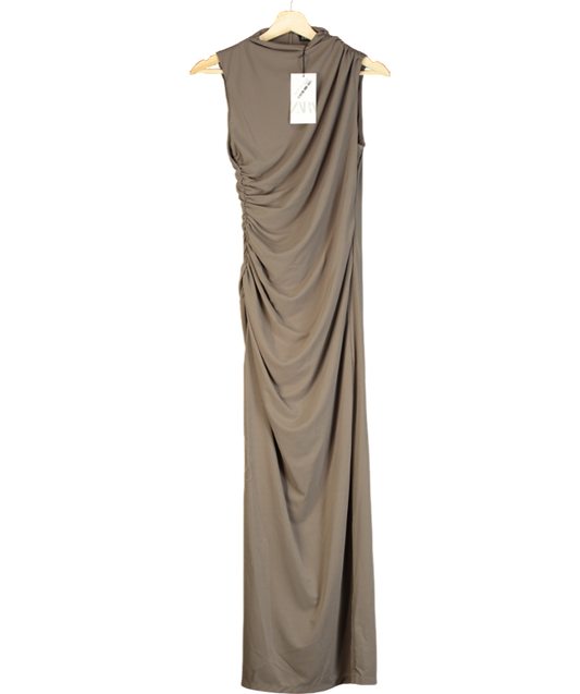 ZARA Brown Draped Midi Dress UK S