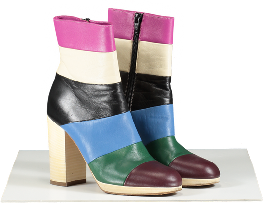 Valentino Multicoloured Striped Leather Ankle Boots UK 3 EU 36 👠