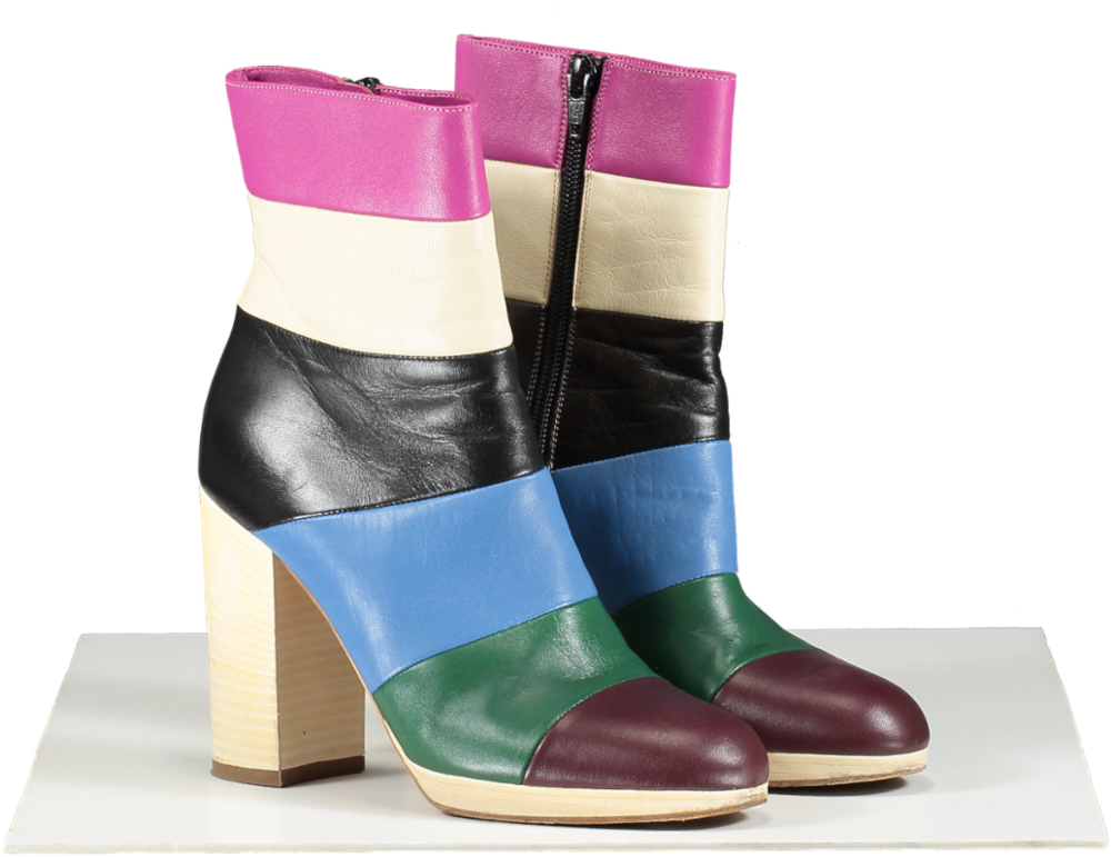 Valentino Multicoloured Striped Leather Ankle Boots UK 3 EU 36 👠