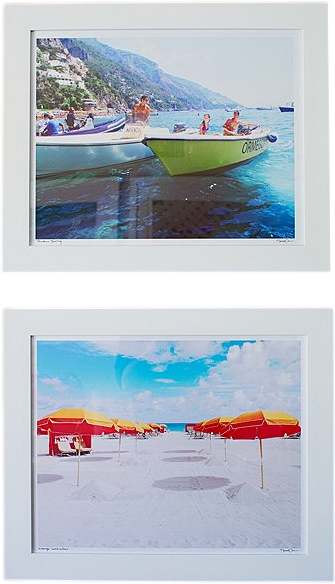 Natalie Obradovich 'Orange Umbrellas' Framed Photograph - Natural Burr Wood Frame