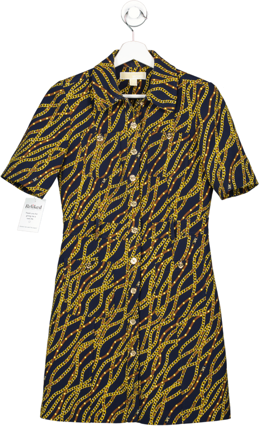 Michael Kors Blue Chain-link Print Shirt Dress UK 12
