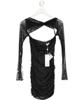 Oh Polly Black Ruched Long Sleeve Mini Dress UK 8