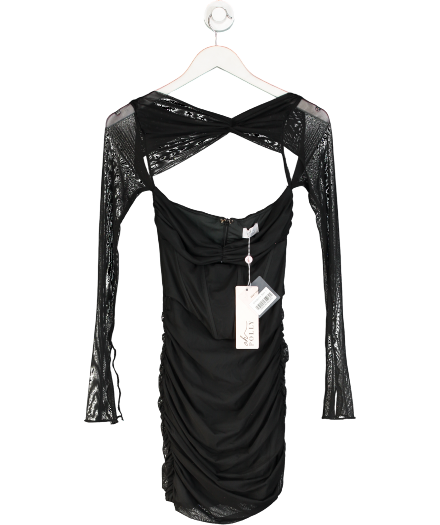 Oh Polly Black Ruched Long Sleeve Mini Dress UK 8