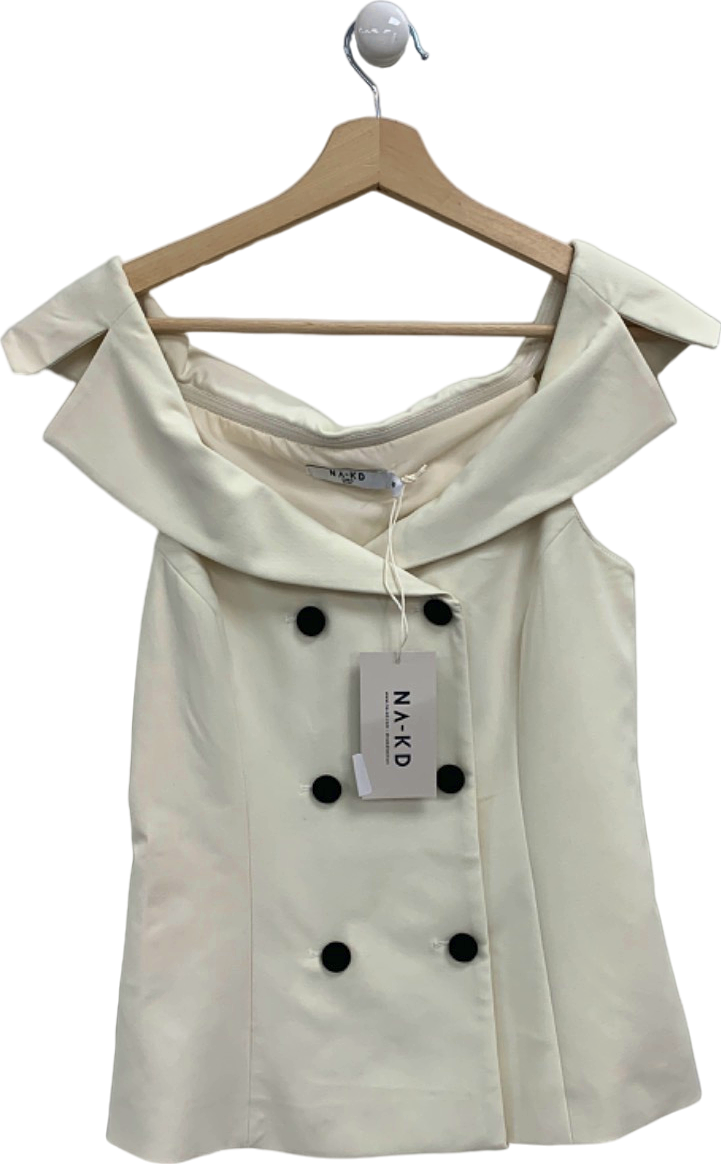 NA-KD White Off Shoulder Button Detail Vest EU 36 UK 8
