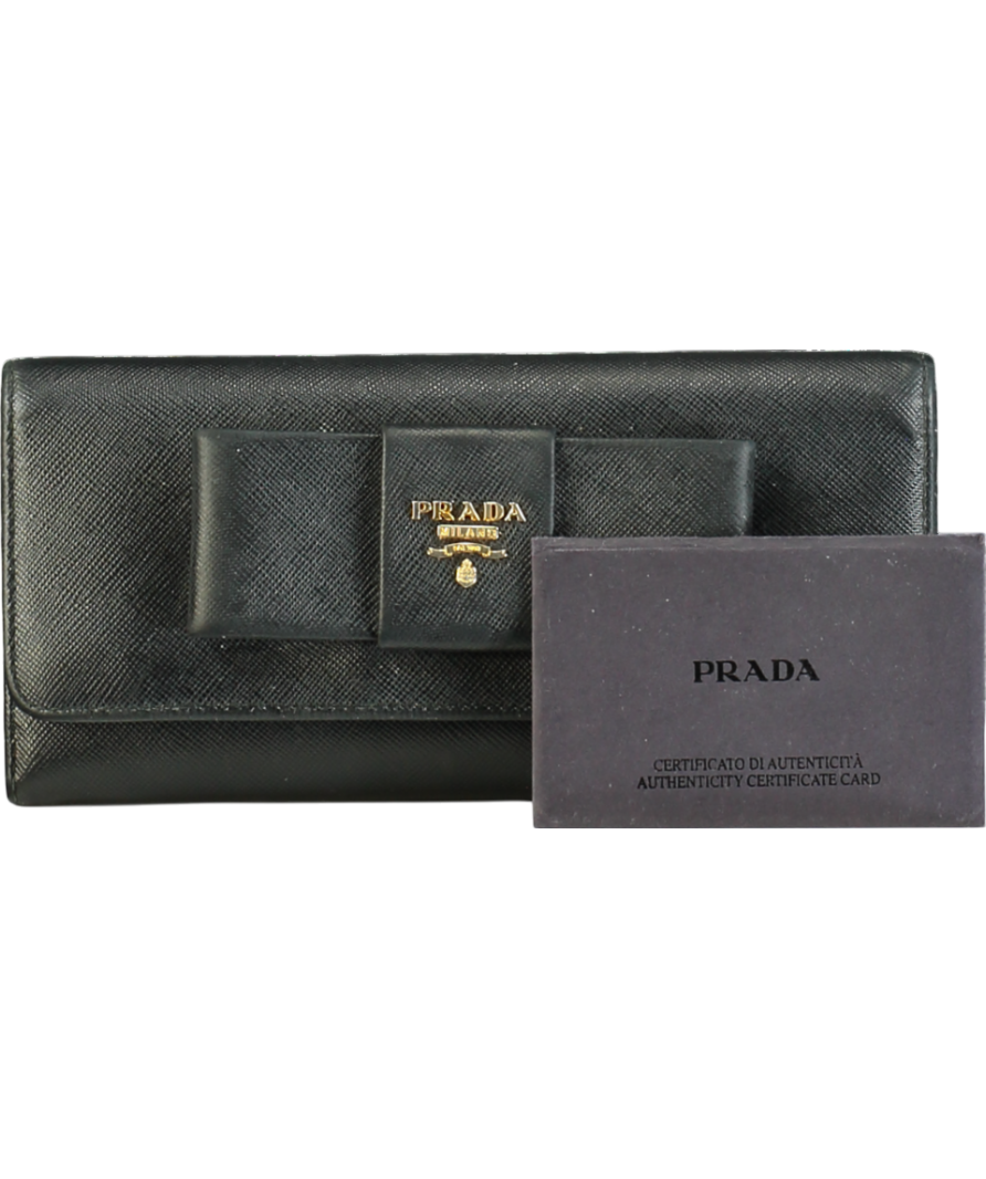 Prada Black Saffiano Ribbon Leather Long Wallet