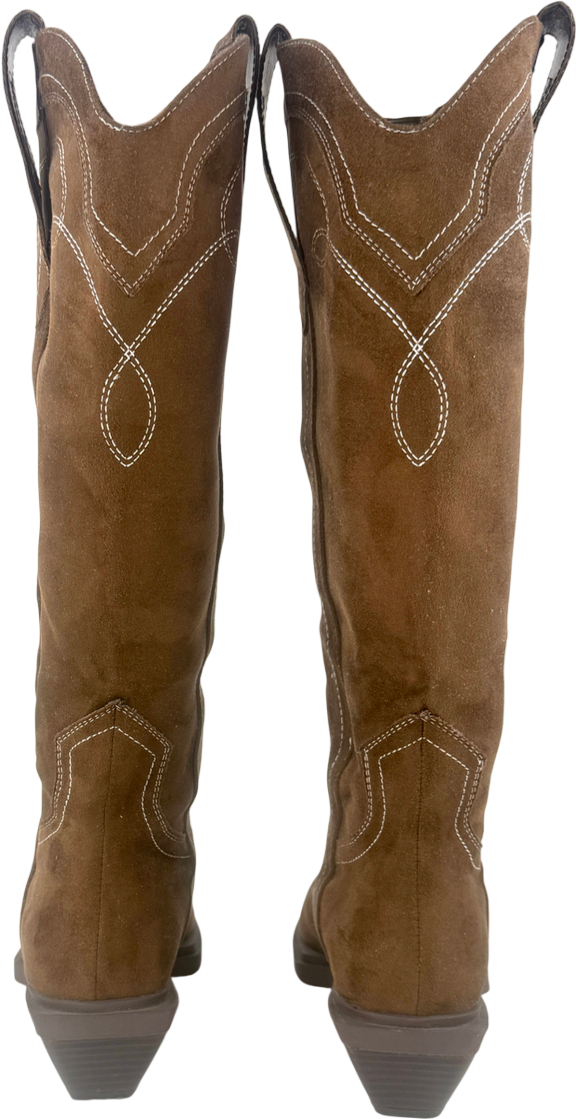 ASOS Brown Wide Fit Celeste Flat Western Knee Boots In Choc Faux Suede UK 4 EU 37 👠