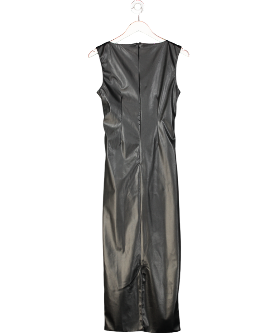 River Island Black Ruched Faux Leather Midi Dress UK S