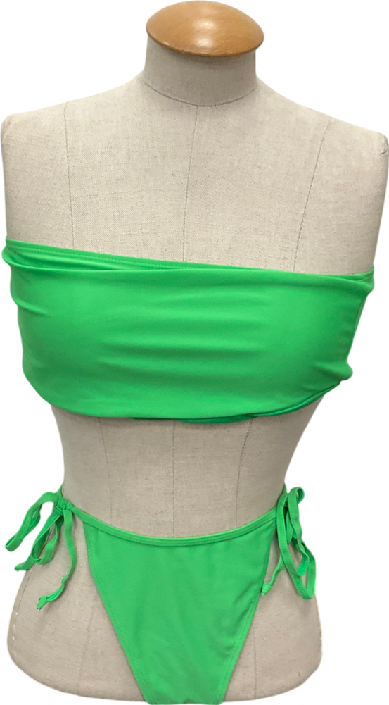 PrettyLittleThing Green Basic Bandeau And Tie Side Bikini Set UK 12