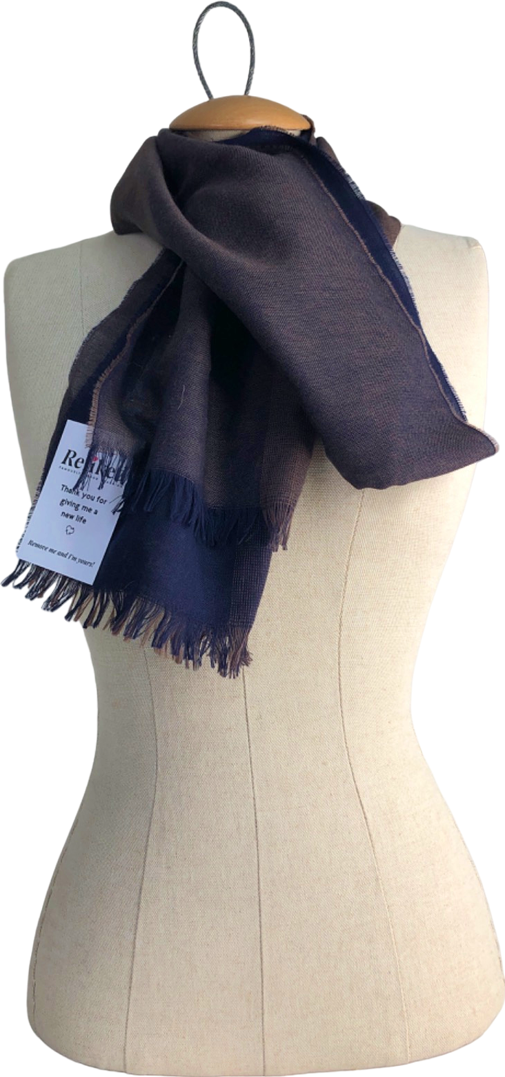 Johnstons of Elgin Navy/Brown Reversible Scarf One Size