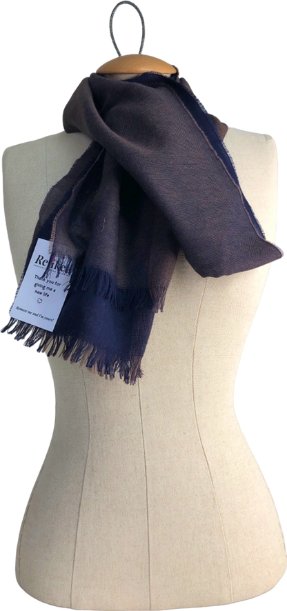 Johnstons of Elgin Navy/Brown Reversible Scarf One Size