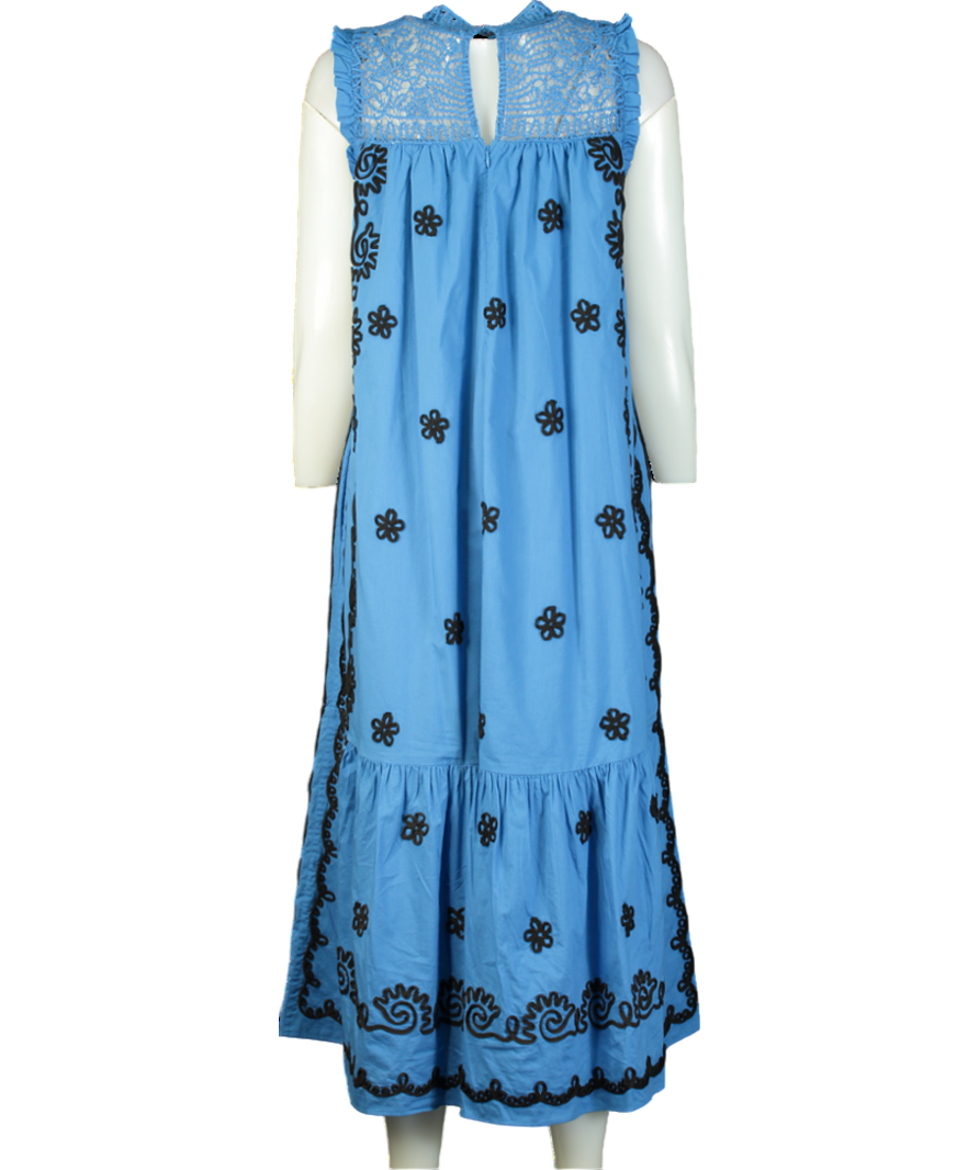 Rhode Resort Blue Embroidered Midi Dress In Pacific Rennes Applique UK M