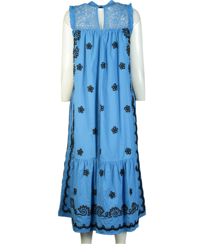 Rhode Resort Blue Lotta Midi Dress In Pacific Rennes Applique UK M