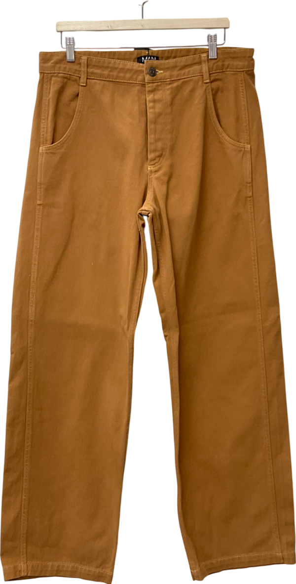 boohooMan Brown Baggy Contrast Stitch Jeans UK M