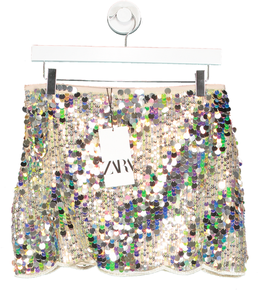 ZARA Multicoloured Sequin Knit Mini Skirt UK S