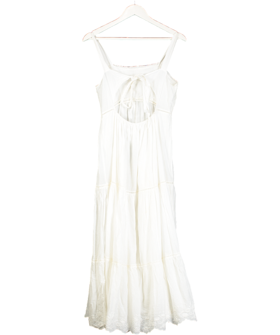 ZARA White Strappy Cotton Midi Dress With Embroidered Hem UK L