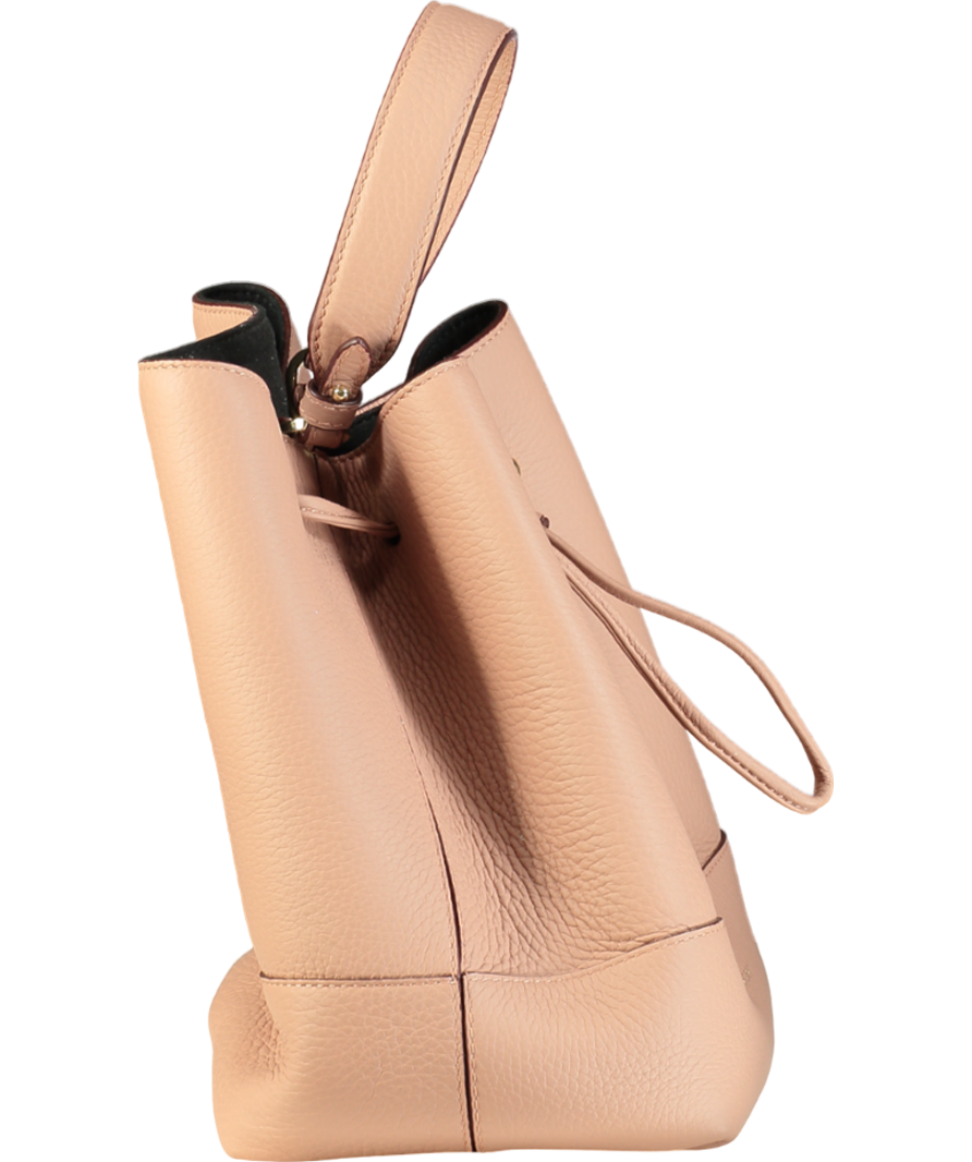 Strathberry Pink Lana Osette Midi Bucket Bag with detachable shoulder strap