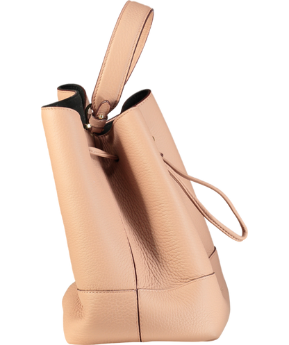 Strathberry Pink Lana Osette Midi Bucket Bag with detachable shoulder strap