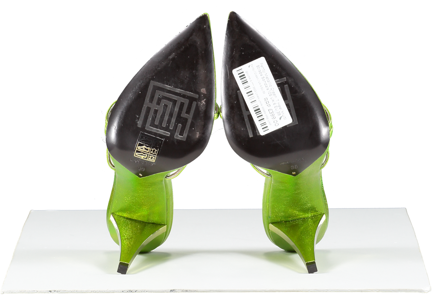 Fenty Metallic Green  T Heel Multi Straps Sandals 105 UK 6 EU 39 👠