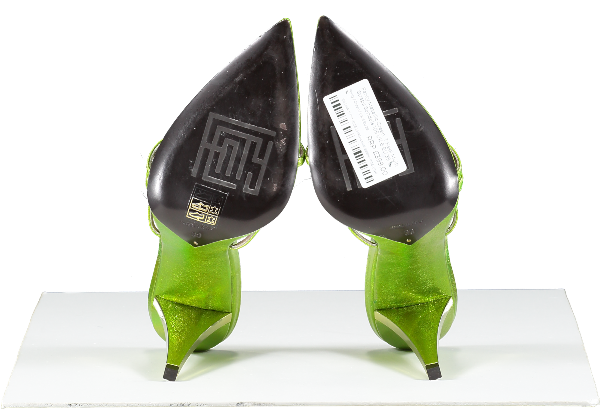 Fenty Metallic Green  T Heel Multi Straps Sandals 105 UK 6 EU 39 👠