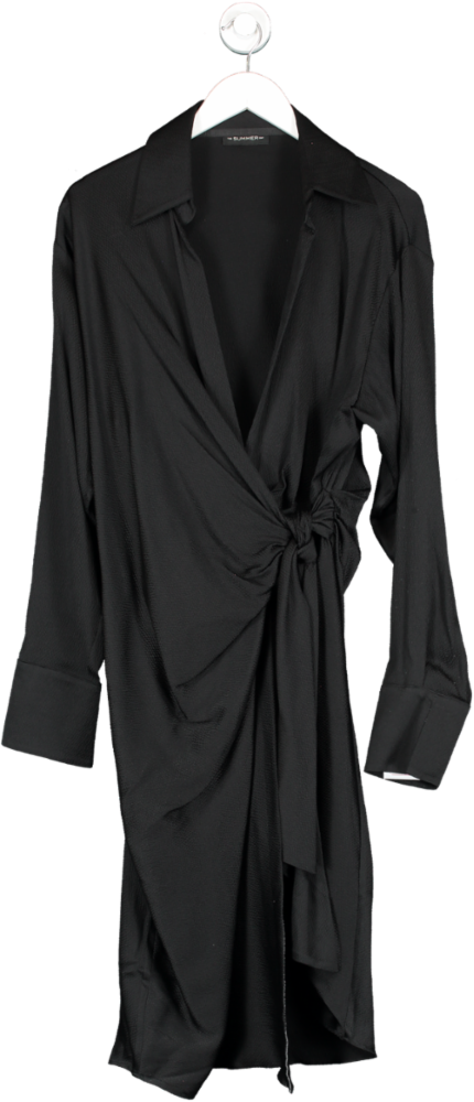 The Summer Edit Black Esme Hammered Silk Wrap Shirt Dress UK S