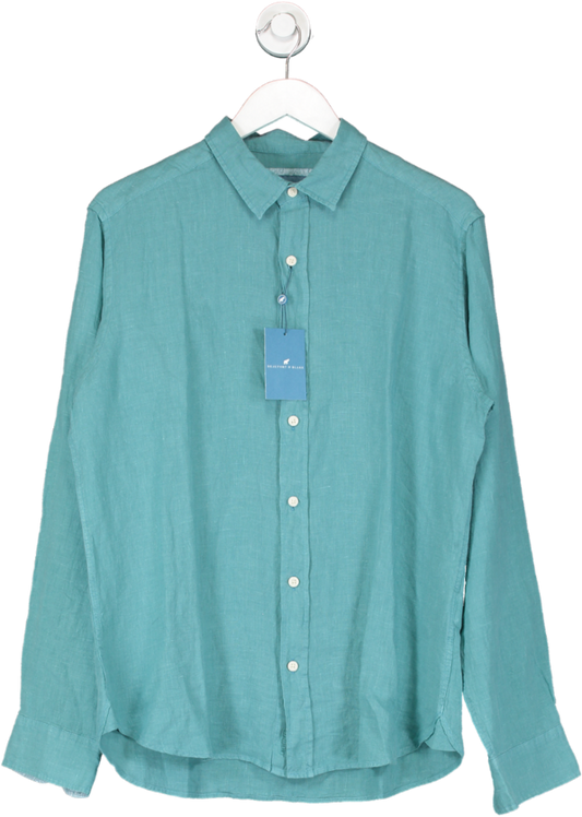 Beaufort & Blake Blue Upton Glacier Garment Dye Linen Shirt UK M