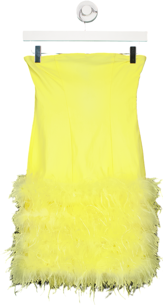 PrettyLittleThing Yellow Feather Detail Bandeau Bodycon Dress UK 6