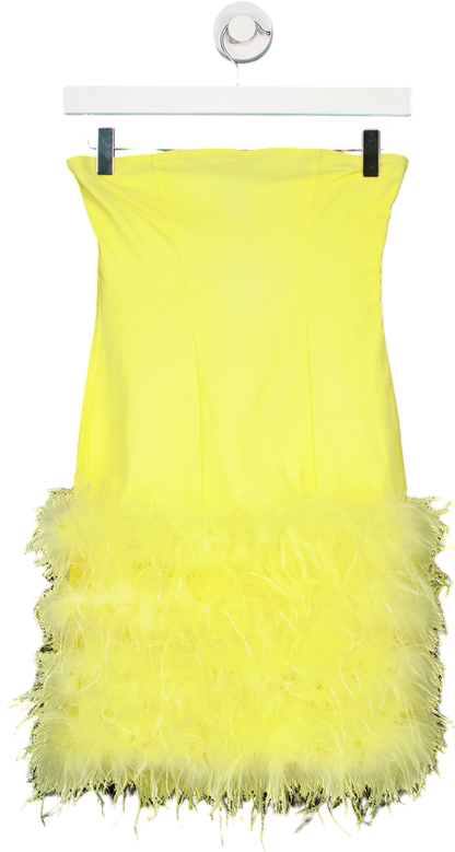 PrettyLittleThing Yellow Feather Detail Bandeau Bodycon Dress UK 6