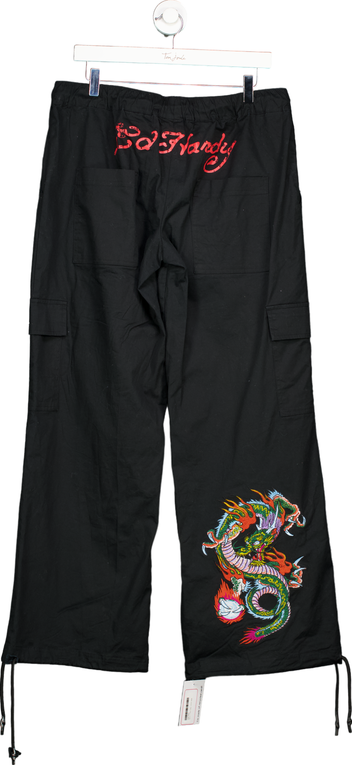 Ed Hardy Black Embroidered dragon Drawstring Cargo Trousers L