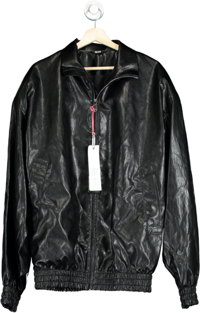 GCDS Black Faux Leather Oversize Jacket UK XL