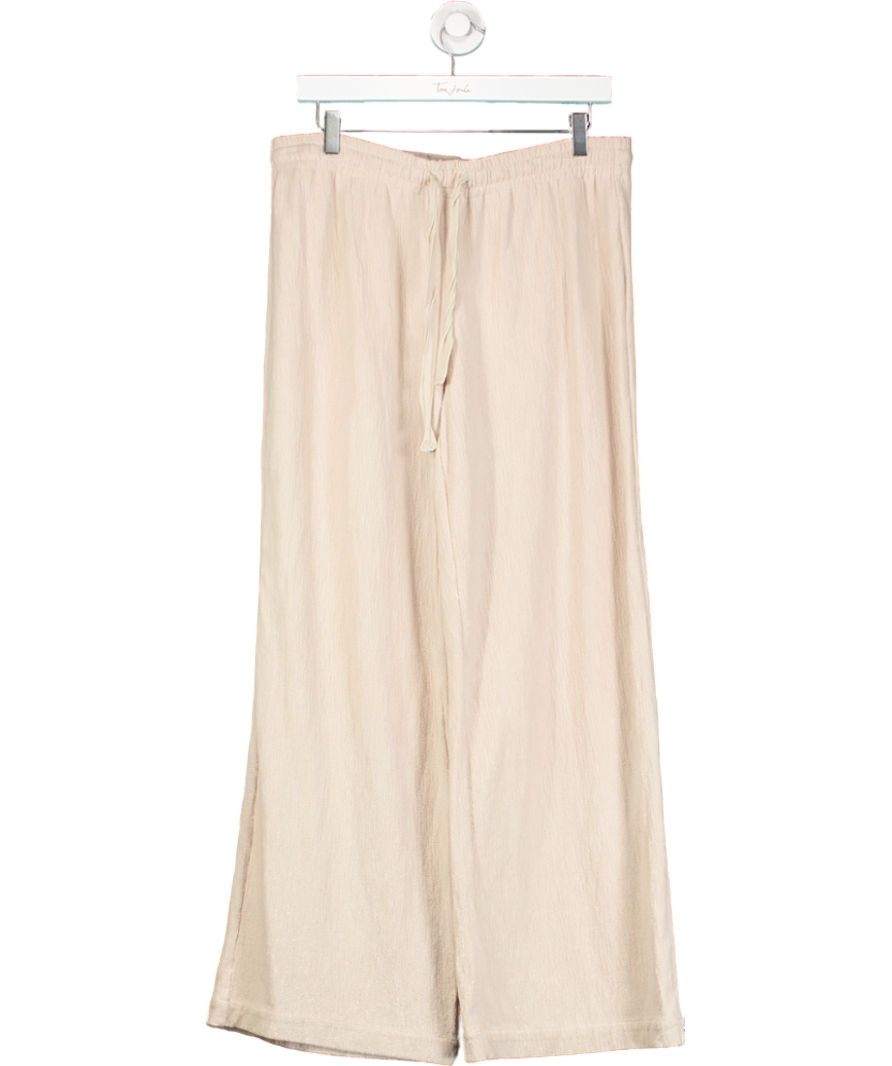 White Fox Beige Cotton Blend Wide Leg Trouser UK L