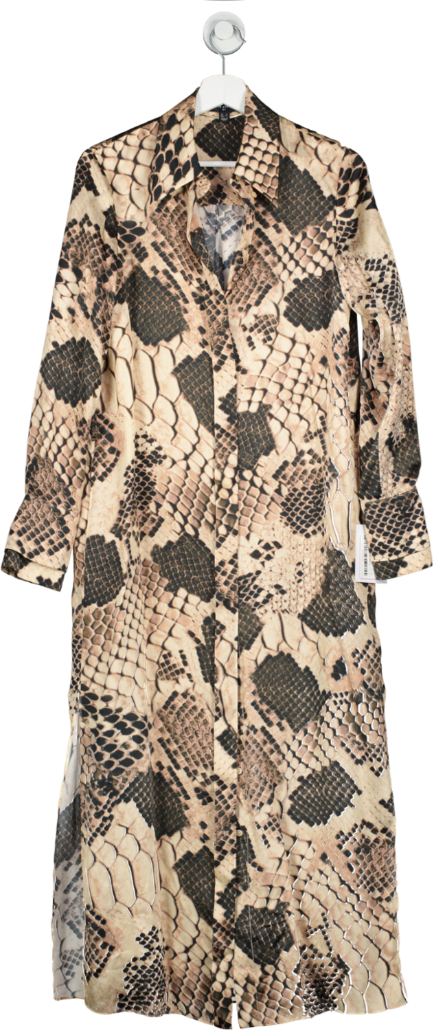 REISS Brown Imogen Atelier Silk Snake Print Maxi Dress UK 6