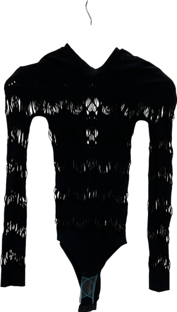 ASOS Black Long Sleeved Crochet Body Suit One Size
