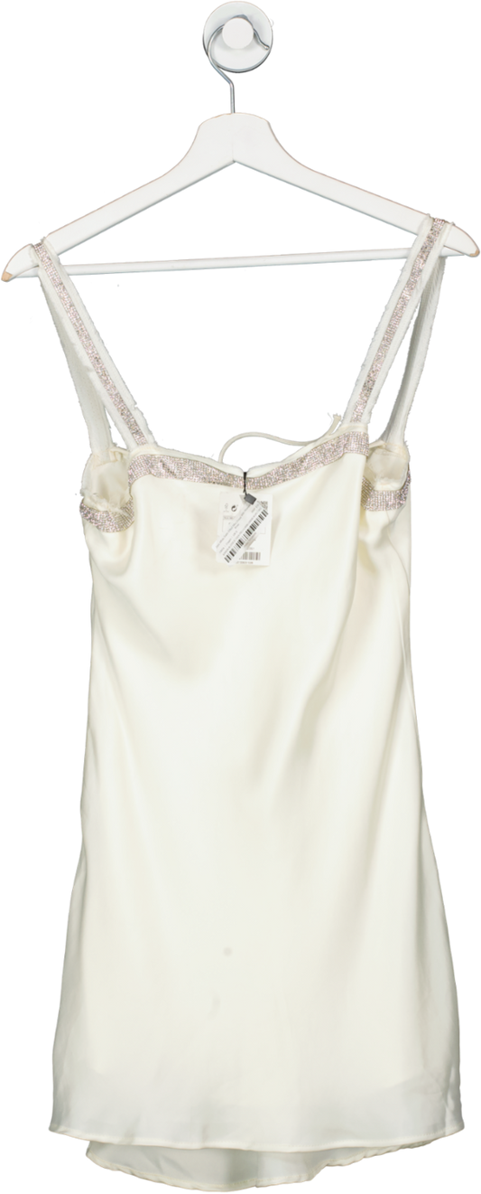 ZARA Cream Zara White Satin Effect Mini Dress With Rhinestones BNWT UK S