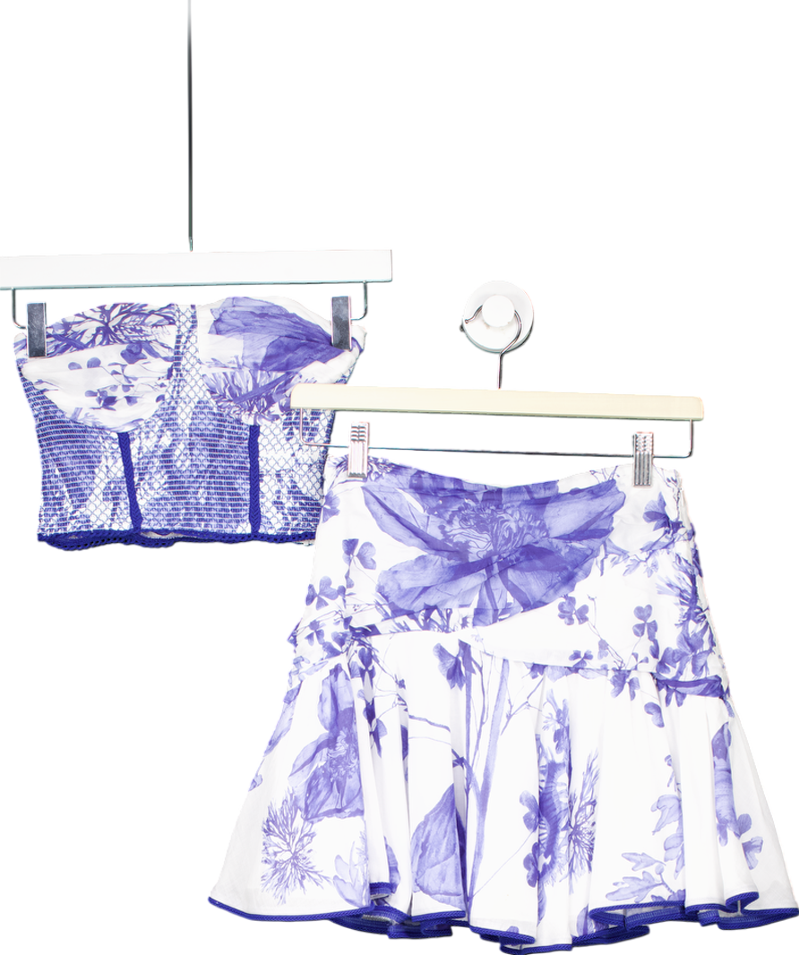 Charo Ruiz Ibiza 2-piece White / Blue Floral Flippy Skirt  and top set UK XS