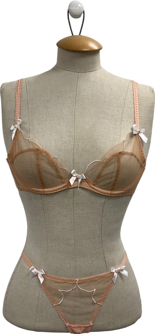 Agent Provocateur Plunge Underwired Bra & Pink Thong With Bows UK 32C